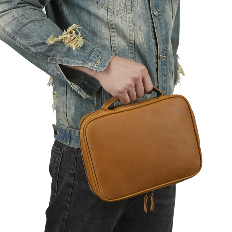 Cross-Border New Crazy Horse Leather Bag Book Storage Bag Retro Versatile Bag Japanese Large Capacity Portable Dustproof Book Cover
