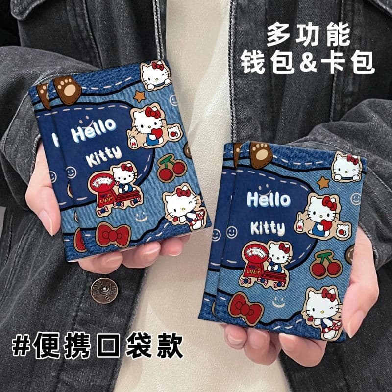 Denim Hello Kitty 70% off Wallet New Couple Coin Purse Multi-Functional Card Holder with Multiple Card Slots and Cute Storage