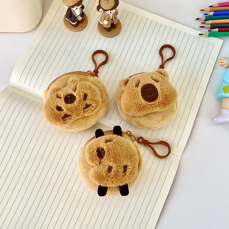 Cute Cartoon Round Capybara Plush Coin Purse Pendant Capybara Doll Storage Small Wallet Spot Wholesale