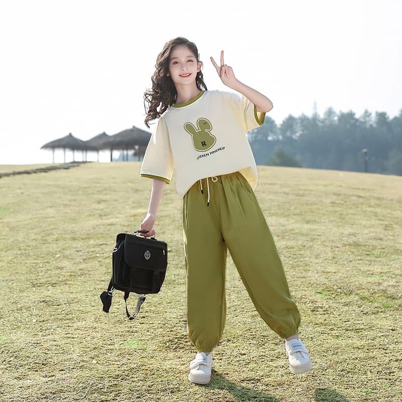 Girls' Sports Two-Piece Summer Western Style 2024 New Girls' Summer Short-Sleeved suit Children's Casual Summer Dress