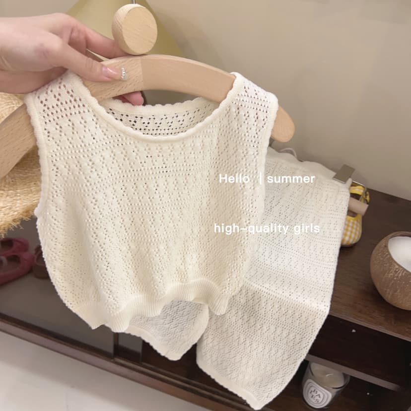 Children's Clothing 2025 Girls' Summer Outfit Knitted Vest and Cropped Pants Two-Piece Set Korean Style Children's Clothing