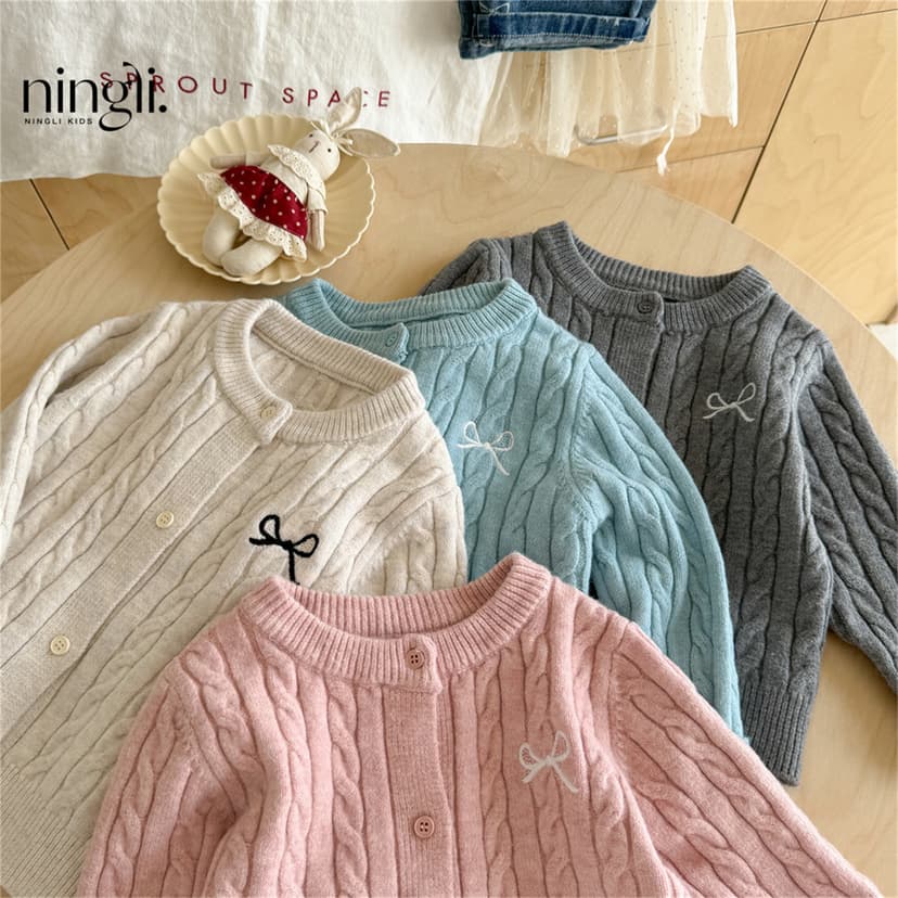 Ningli Pure Color Autumn Clothing Forest Style Knitted Cardigan Spring and Autum New Kidsren's Fashion Baby Girl Autum Sweater Jacket