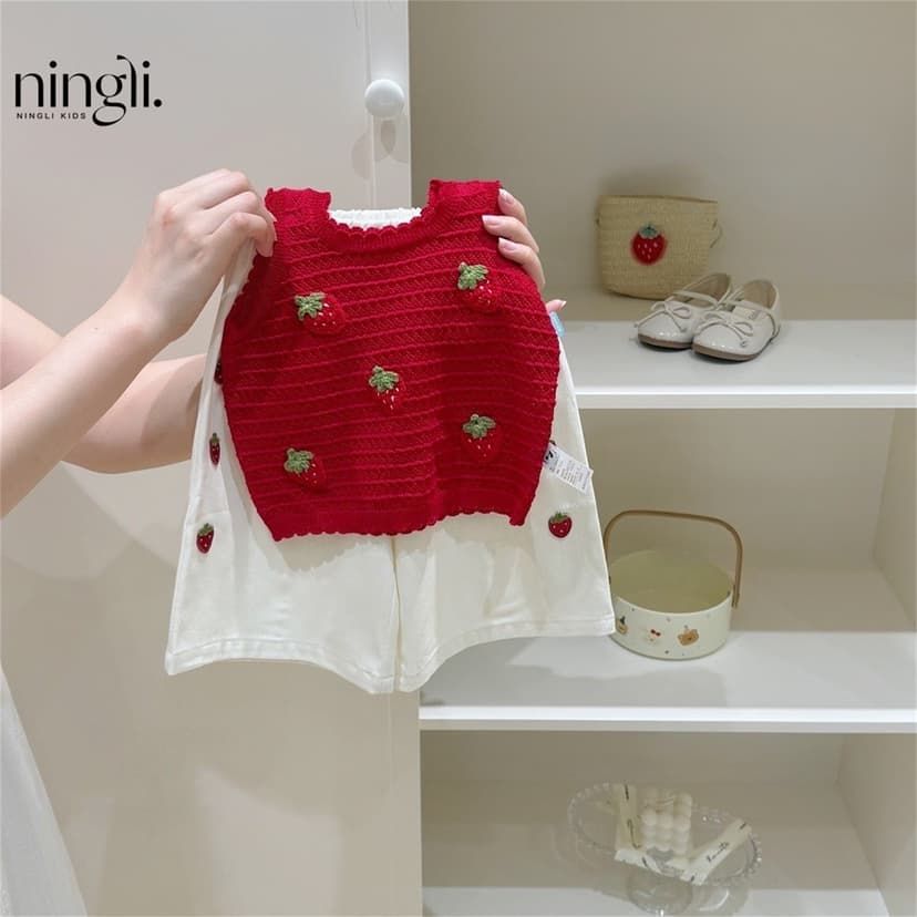 Lime Girl's Summer Fashion suit New Baby Girl's Stylish Ice Vest Top Wide Leg Pants Two-piece Fashionable Set