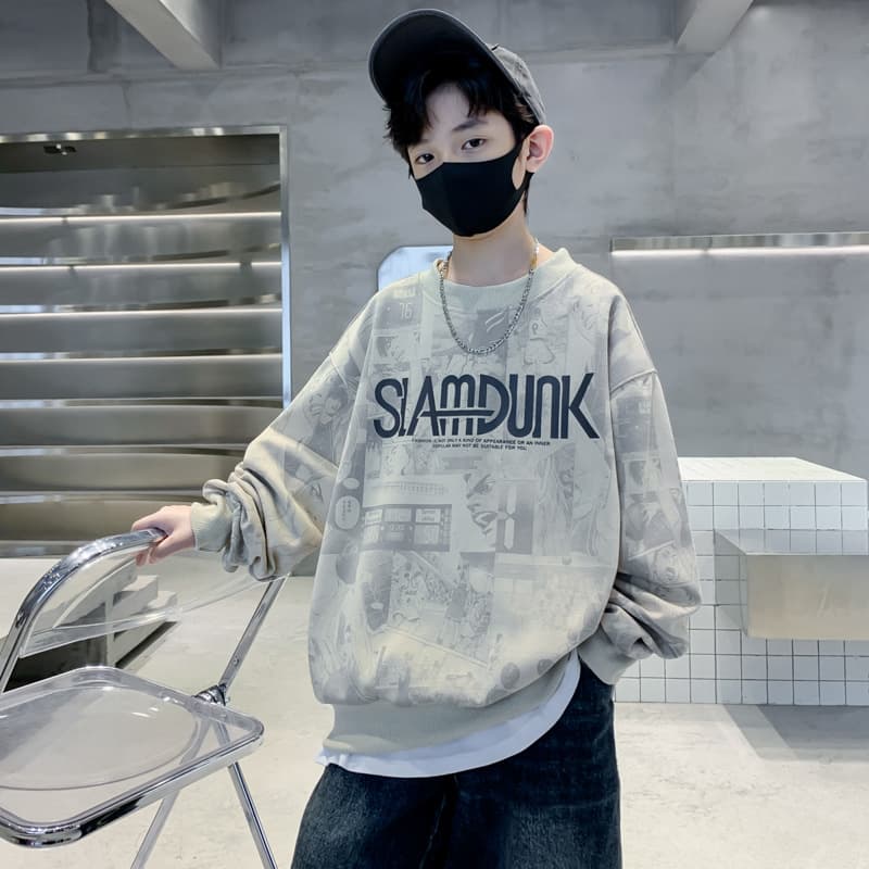 Children's Clothing Boys Autumn Sweatshirt 2024 New Spring and Autumn Middle and Large Children's Top Boys Autumn Handsome Street-blowing Fashion