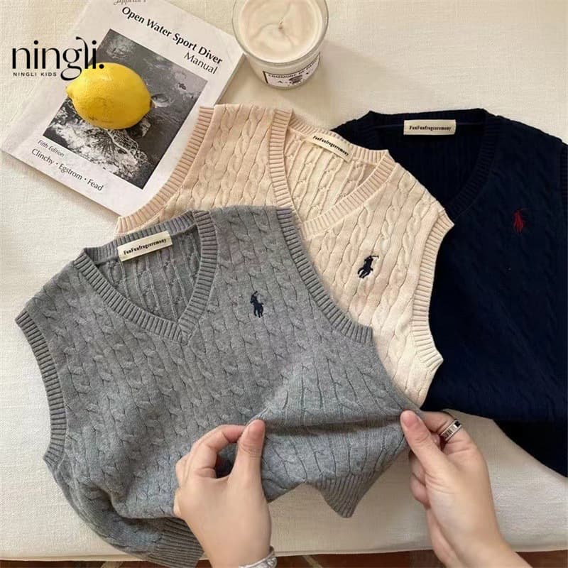 Lime Children's Sweater Vest Boy's Autumn New All-match Top Stylish Baby's Knitted Vest Women's Solid Color