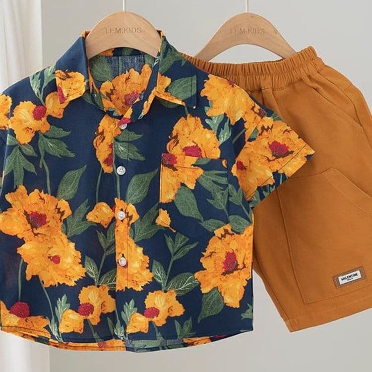 Boys' Short-Sleeved 2026 New Summer Breathable Thin Baby Trendy Korean Style Floral Shirt