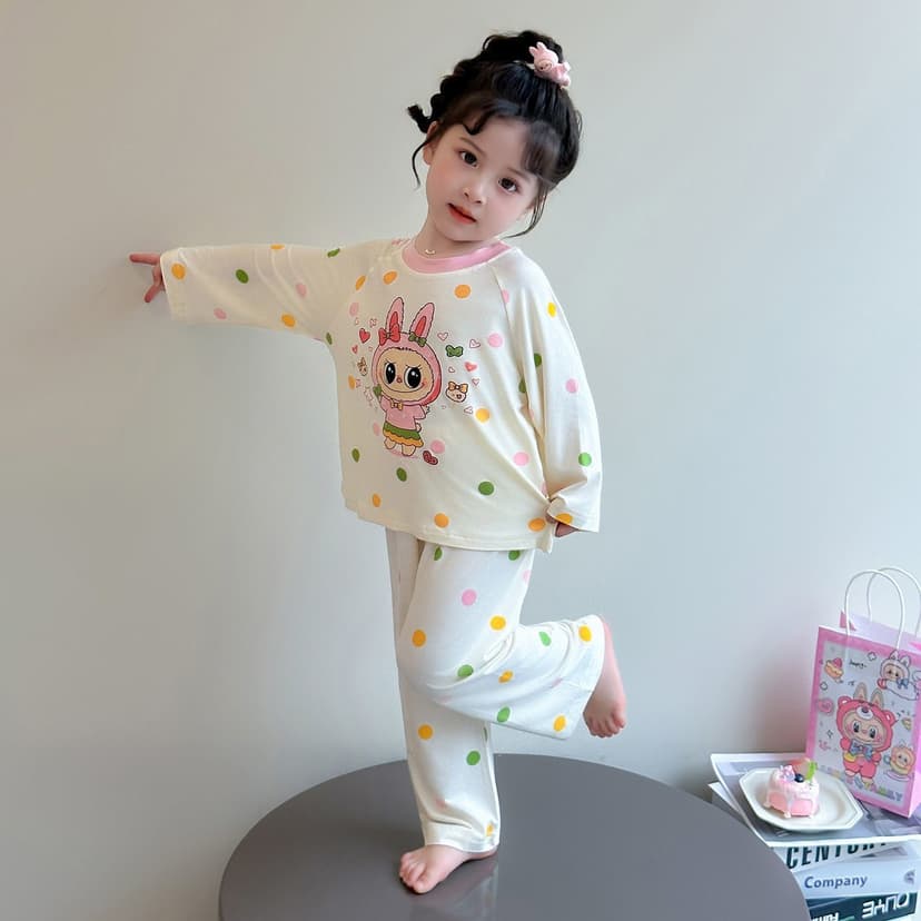 Girls' Pajamas Spring and Autumn Ice Silk 2026 New Style Children's Cartoon Short-Sleeve Dress Home Wear Summer