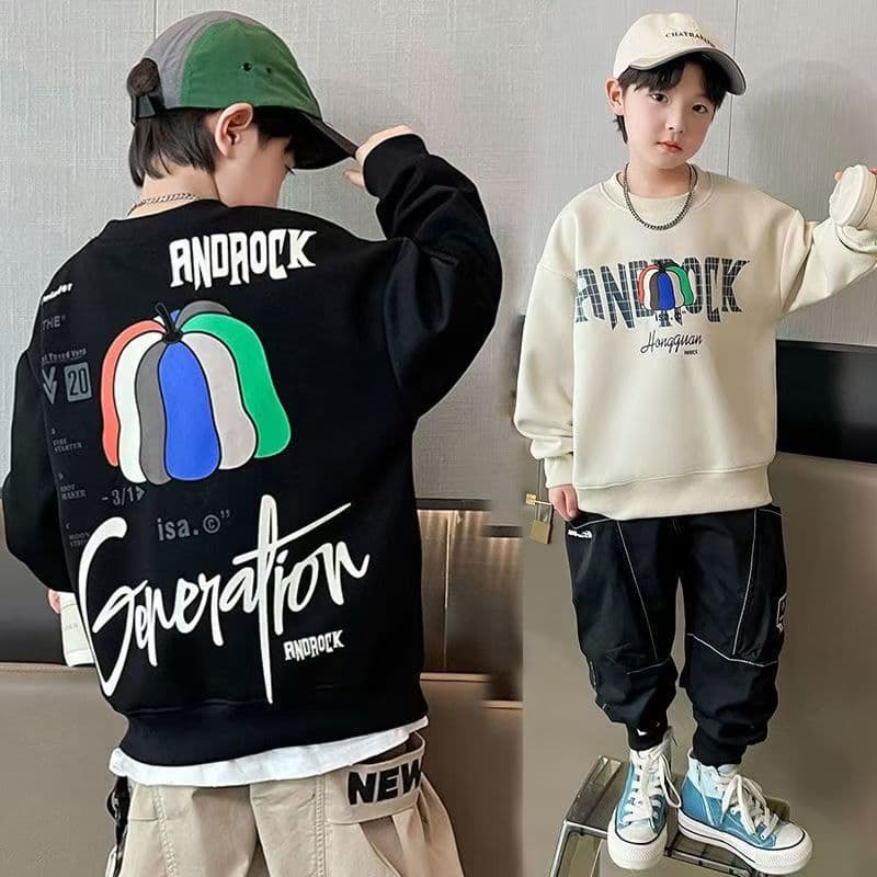 2025 New Boys Pullover Sweater Trendy Boys' Spring and Autumn Cotton Fashionable Long Sleeve Top for Boys Western Style