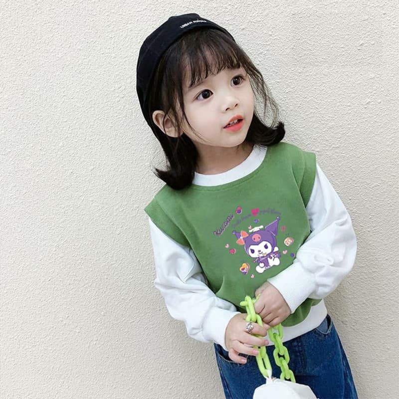 Girls' Autumn Outfit Two-Piece Style Sweatshirt 2026 New Cartoon Spring and Autumn Versatile Trendy Round-Neck Top for Older Children