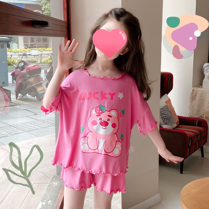 Ice Silk Children's Home Clothes Cute Cartoon Ice Ice Cool Sleeping Two-piece Outfit Short-sleeved Shorts Trendy Suit