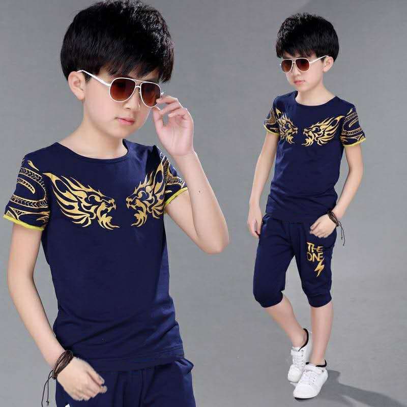 Little Boy's Wear suit Summer Children's Two-Piece Set Boys' Short-Sleeved Clothes Set of Middle-Big Children's T-Shirt