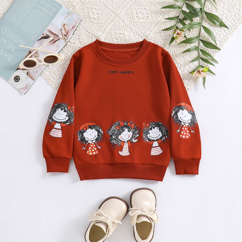 Girls Sweatshirt Cartoon Anime Character Pattern Long-Sleeved Pullover 2024 Spring Cross-Border Customized Children's Clothing