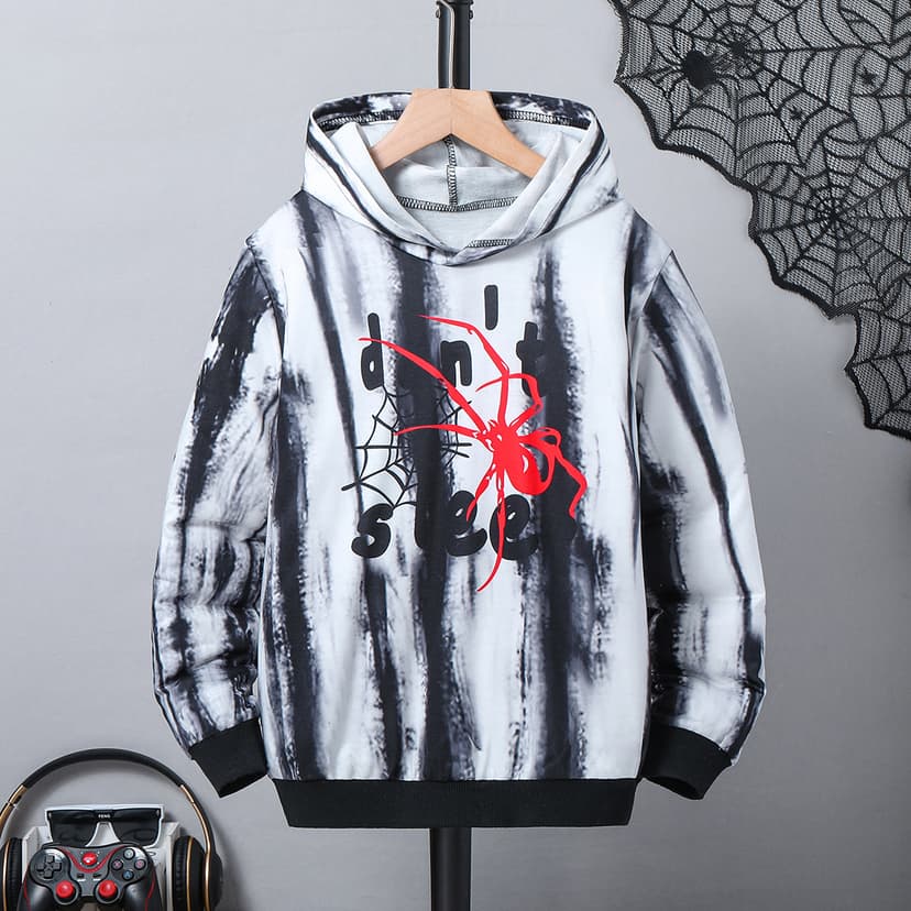Foshan Children's Clothing 2024 Spring Foreign Trade Customized Splash Ink Cartoon Print Long Sleeve Hooded Boys' Sweaters Children's Clothing