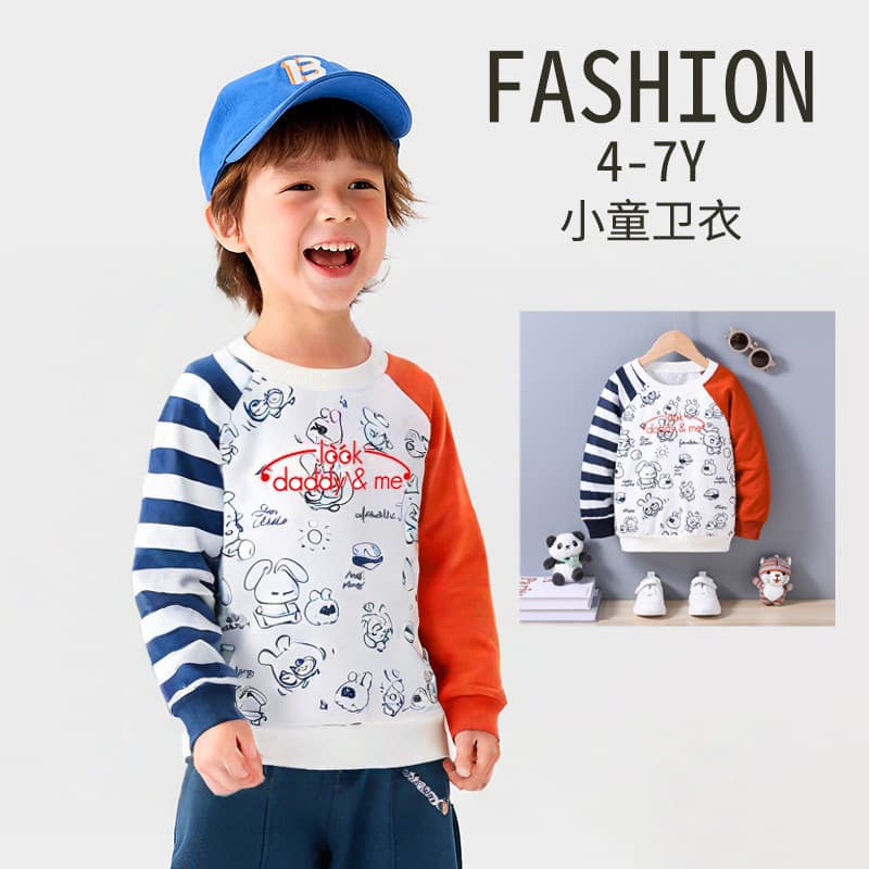 Boys' Spring and Autumn Sweatshirt Children's Clothing Cross-Border Popular Children's European and American Color-Blocked Spring Clothing Korean Style Long-Sleeved Sweatshirt Boys' Trendy