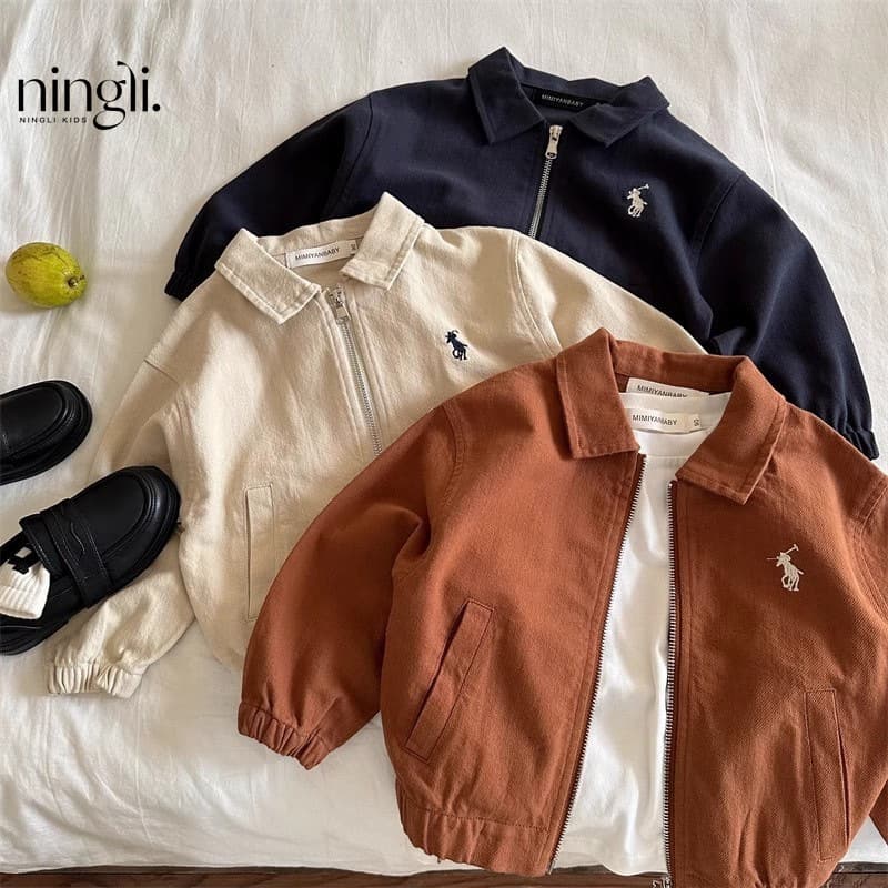 Ningli Children's Jacket 25 Autumn Korean New Product Boys' Style Embroidered Lapel Jacket Baby Short Zipper Shirt