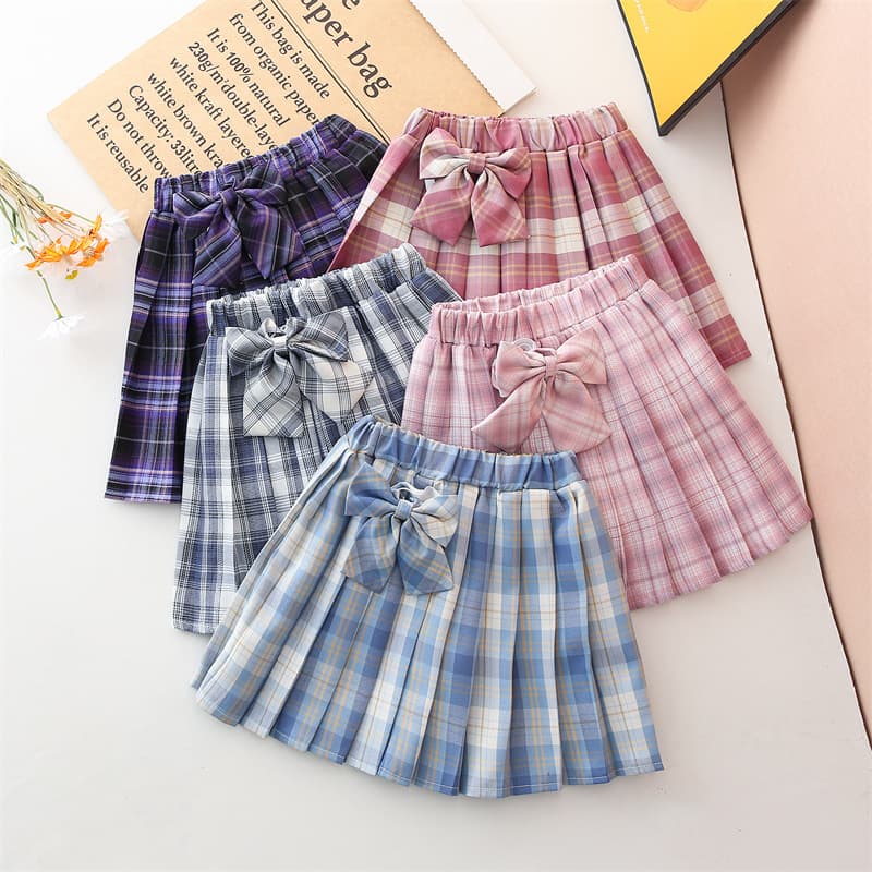 Send bow tie 2024 summer college style big girl pleated cute foreign style plaid short half