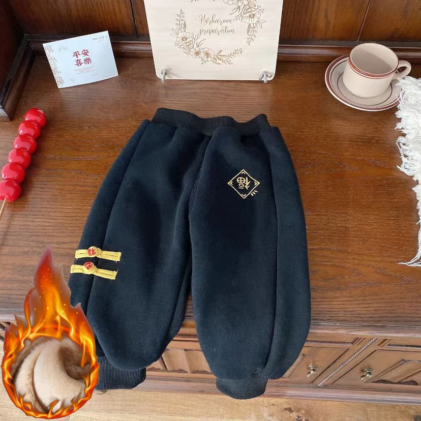 Children's New Year Pants 0-5 Years Old Boys' Winter Ethnic Style fleece-lined Warm New Year Clothes Girls' Winter Fashion 1