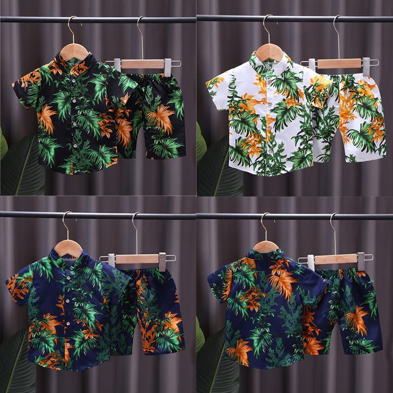 Summer Children's Short-Sleeved Suit, Boys' Printed Shirt + Shorts Two-Piece Set, 0-4 Years Old, Cross-Border Wholesale Baby and Children's Clothing