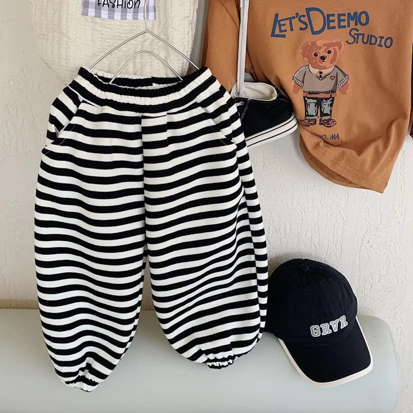 Children's Loose-Fitting Long Pants 2025 Spring New Striped Sweatpants for Boys and Girls Toddler Baby Spring and Autumn Pants