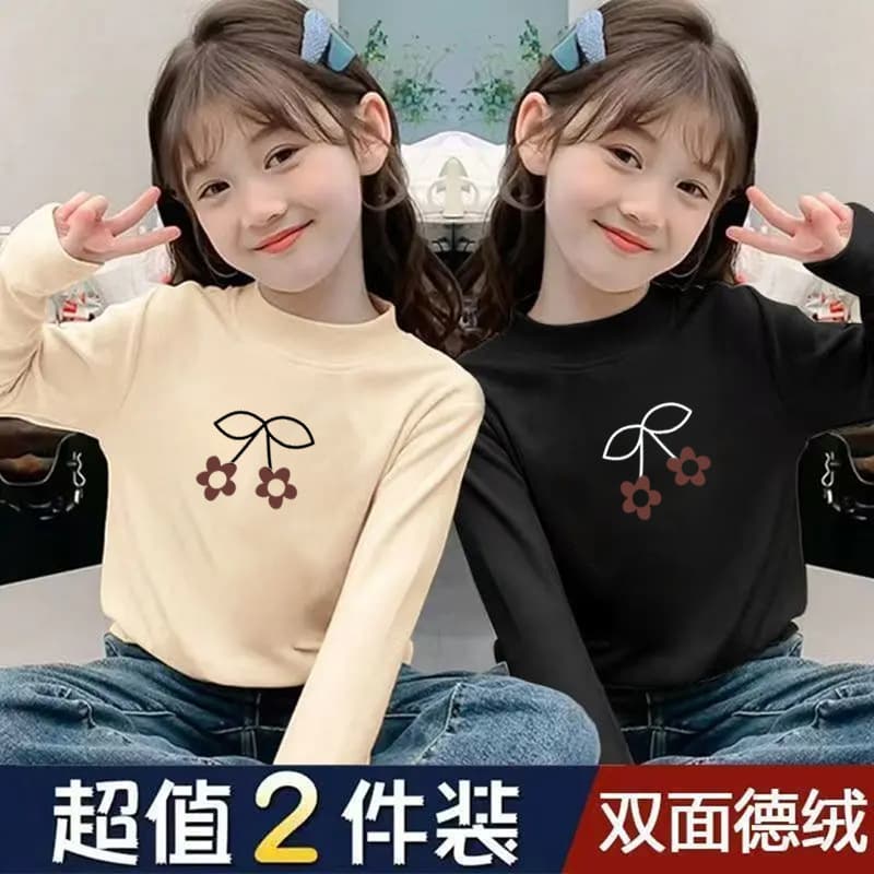 Y Two Thousand One Hundred and Seventy-Nine # Girls' Thermal Base Layer Autumn and Winter New Children's Long-Sleeve T-Shirt Stylish Inner Half-High Collar Base Top