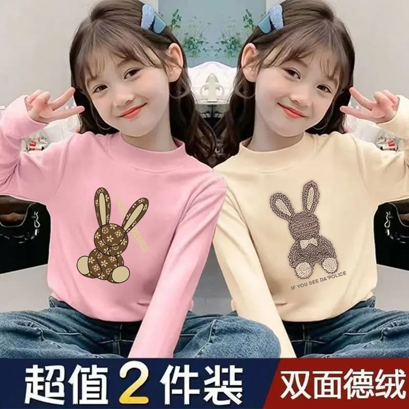Girls' Thermal Half-High Collar Base Shirt Autumn and Winter Children's T-Shirt Versatile Warm Inner Long-Sleeve Top