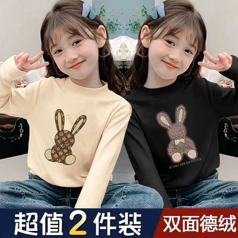 Children's Base Layer Shirt for Girls, Autumn and Winter Half-High Collar Thermal Inner Wear, Baby Autumn Top, Long-Sleeve T-Shirt