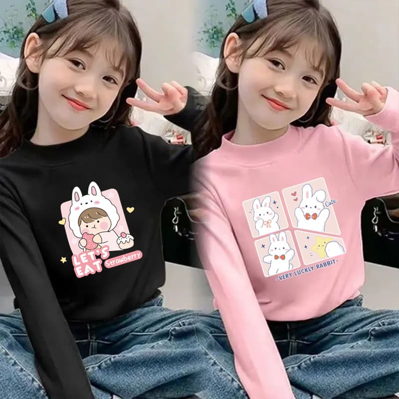 Girls' Thermal Base Layer Top, Autumn and Winter New Children's Long-Sleeve T-Shirt, Stylish Baby Inner Half-High Collar Base Shirt