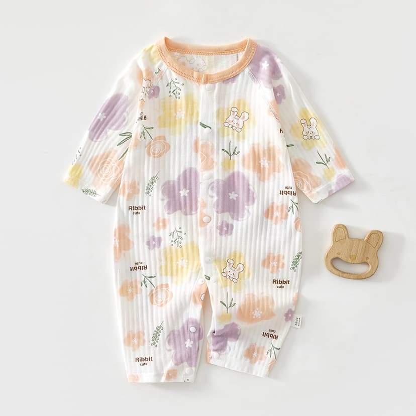 Baby Long-Sleeved One-Piece Clothes, Summer Thin Air-Conditioned Clothes, Male and Female Baby Pure Cotton Breathable Pajamas, Crawling Clothes, Summer Clothes