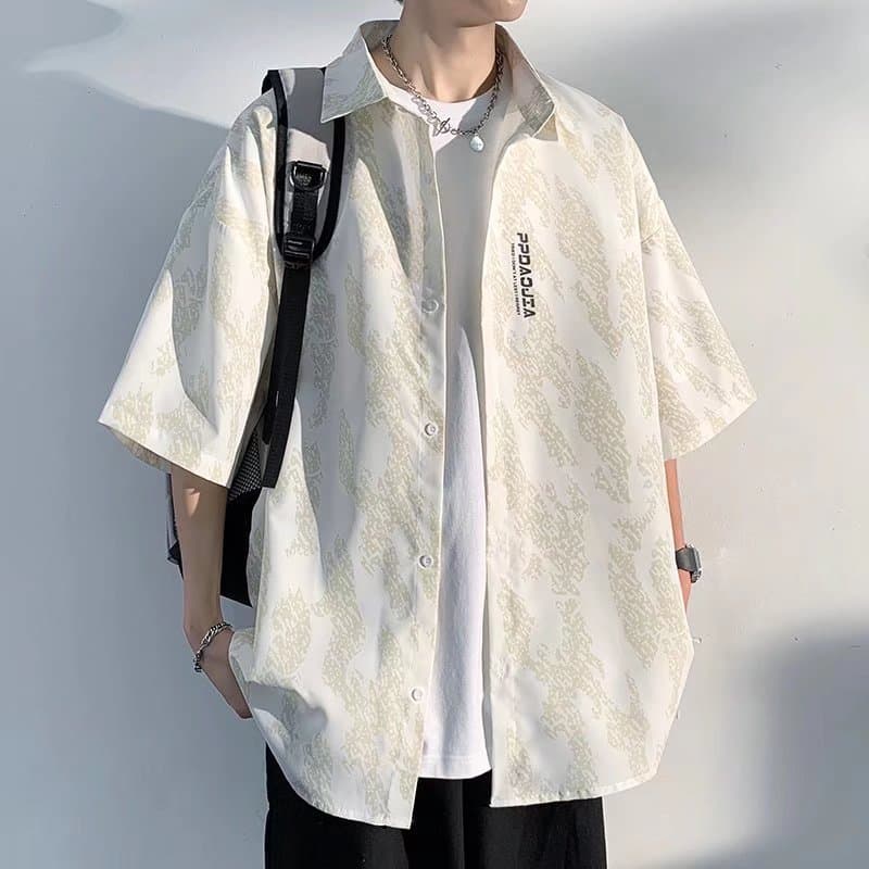 Japanese-Style Trendy Brand Simple Workwear Short-Sleeve Shirt for Men, Summer Thin Loose Five-Point Sleeve Couple Versatile Casual Shirt