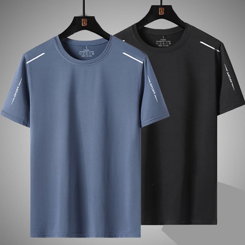 Short-Sleeved T-Shirt Men's Summer Casual Round Neck Ice Silk Smooth Material Half-Sleeved Loose Large Size Youth Slim T-Shirt Breathable