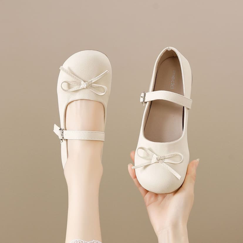 Mary Jane Shoes 2025 Summer New White Japanese Style Style Round Toe Shallow Mouth Thick Heel with Skirt Bow Cute Shoes