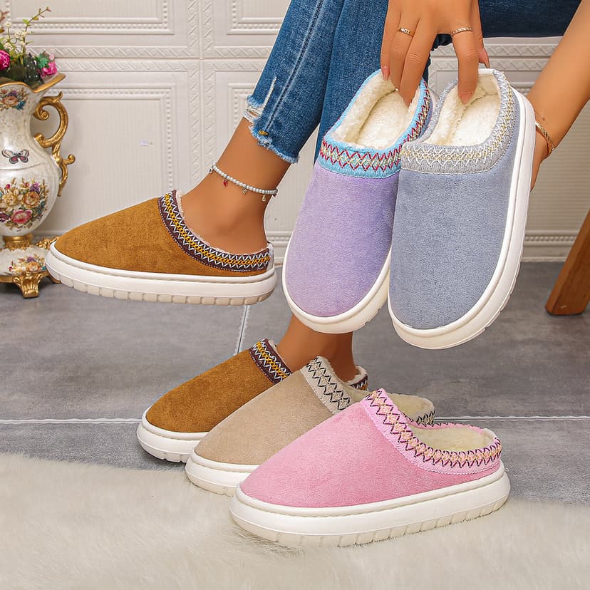 Foreign Trade Snow Boots for Men and Women, Large Size Flats, Ethnic Style Lazy Slip-Ons, Toe-Cap Warm Cotton Slippers, Snow Boots