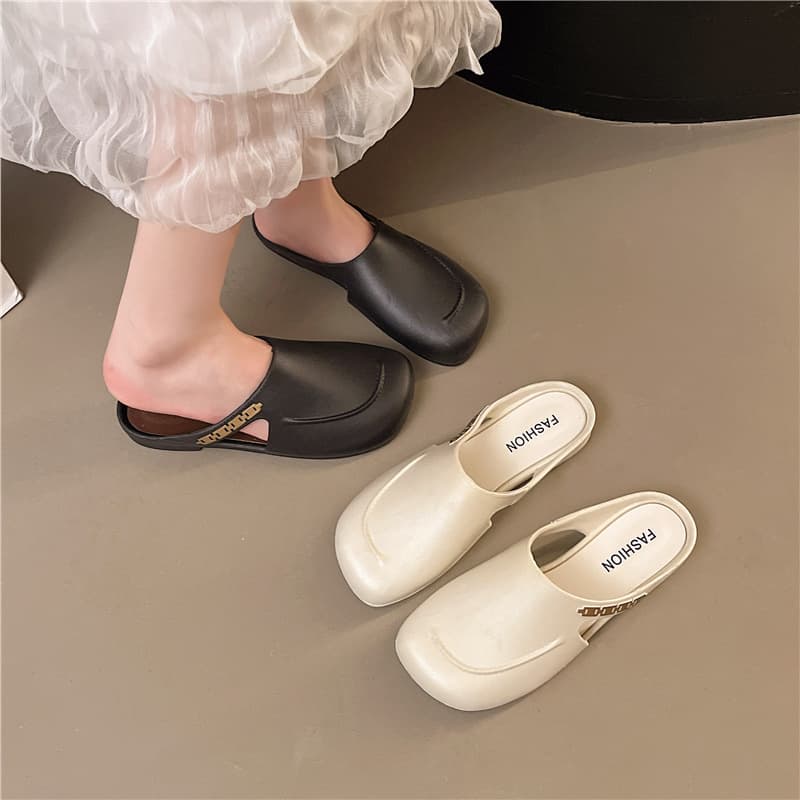 Baotou Half Slippers for Women's Summer Outer Wear 2025 New Flats with Skirts Thick Heel Sandals Women's Sandals Ins Trend