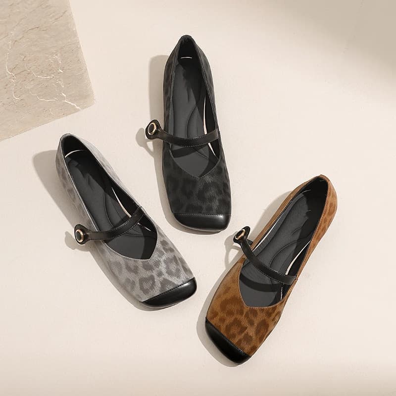 French Style Mary Jane Small Leather Shoes with Skirt for Women 2025 Spring and Autum New Leopard Print Bean Shoes Retro Evening Shoes