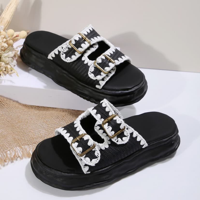 Large Size Comfortable Slip-On Belt Buckle Fashion Casual Suede Leopard Print Thick-Soled Roman Clogs for Foreign Trade Cross-Border