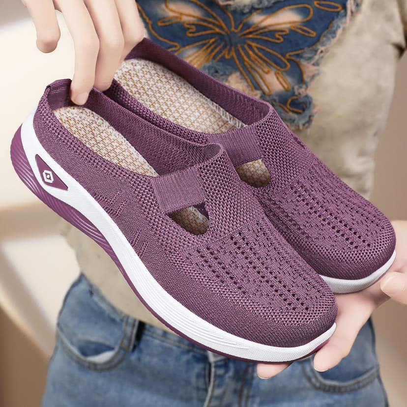 Half-Slip Women's Shoes, Versatile Casual Shoes, Cross-Border Breathable Toe-Toe Slippers, Slip-On Slip-Ons, Mesh Soft-Soled Flats for Women
