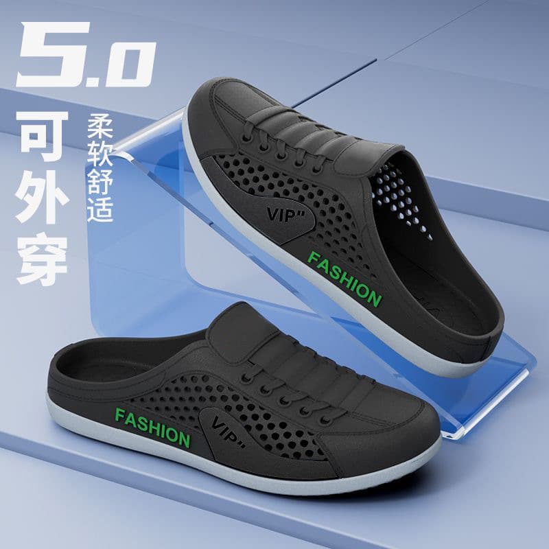 Men's Shoes Summer New Breathable Mesh Shoes Men's Slip-On Lazy Heelless Half Slippers Fashionable Versatile Casual Trendy Shoes