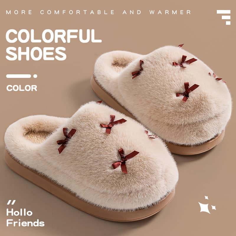 Cotton Slippers for Women in Autumn and Winter New Warm Anti-Slip Confinement Shoes Cute Bow Home Indoor Winter Cotton Shoes
