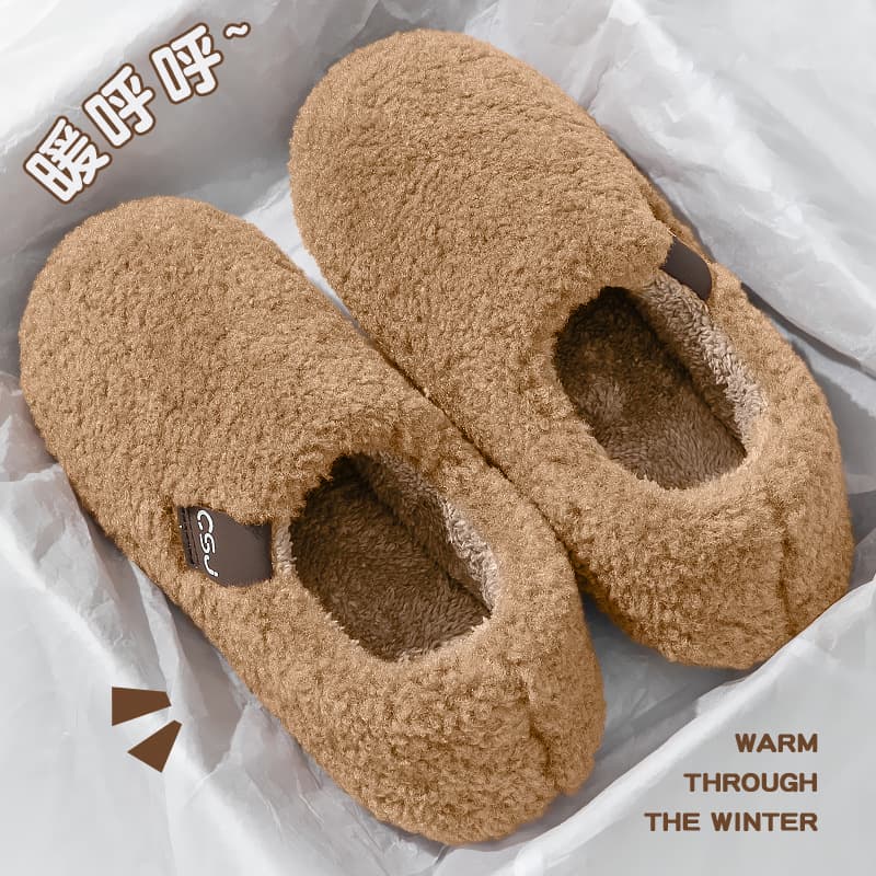 Women's Winter 2025 New Indoor Home Plush Warm Non-Slip Closed Heel Outdoor Plush Cotton Slippers for Women