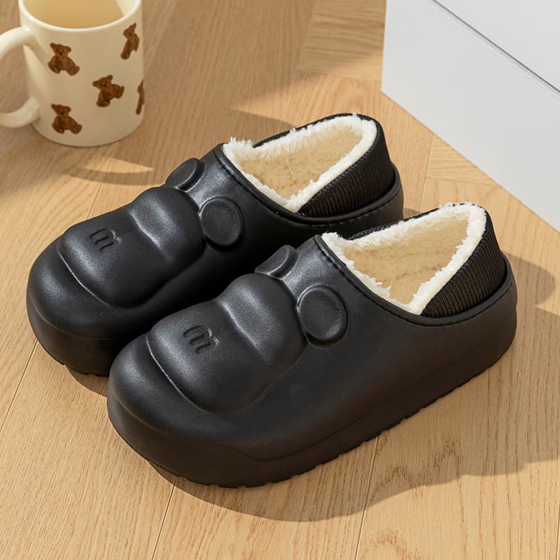 Winter Cotton Slippers for Women, Plush Shoes for Outer Wear, Fleece-Lined Home Slippers for Men, Indoor Thick-Soled Soft Fur Slippers