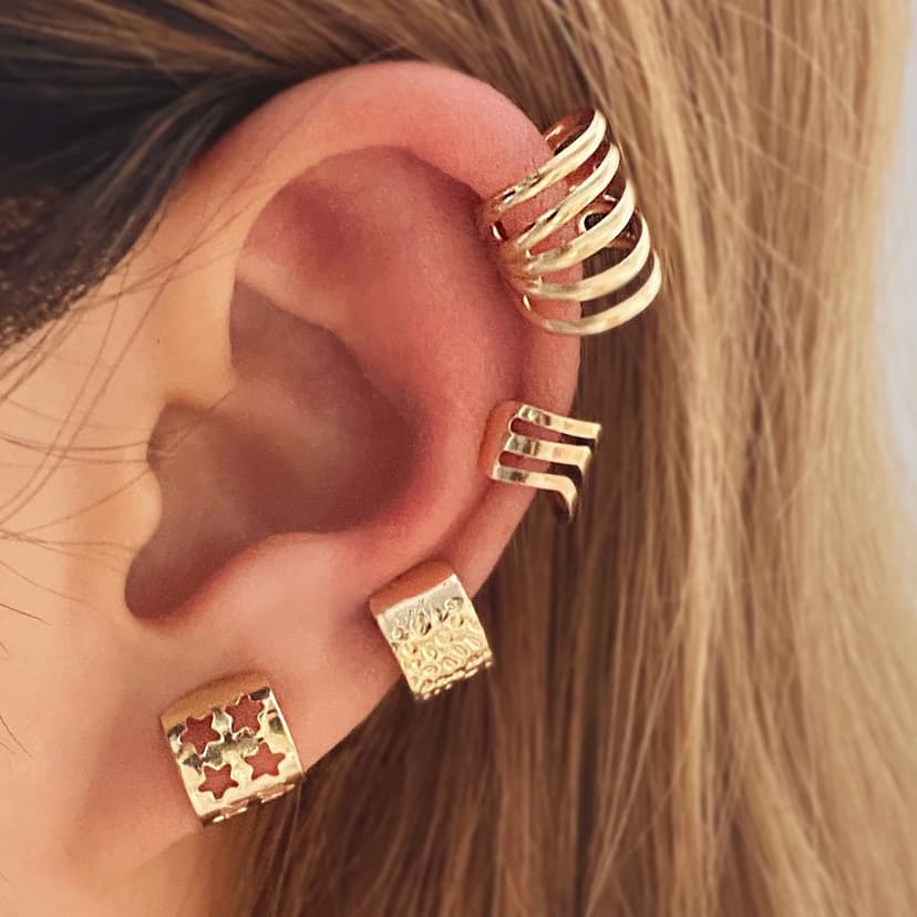 European and American Best-Selling Creative Simple Personalized Design Golden Non-Pierced Star Cut Out Ear Cuff C-Shaped 4-Piece Set