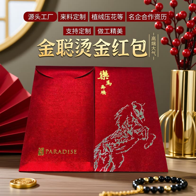 2026 New Year Red Envelope 5D Three-Dimensional Plush Embroidery Style Lucky Money Envelope for the Year of the Horse, Chinese Style, Iso9001