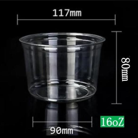 117 Ice Powder Packaging Bowl Transparent PET Fruit Roll Mouth Cup Bowl Fruit Hand Cup Cut Fruit Cup 12, 16, 24