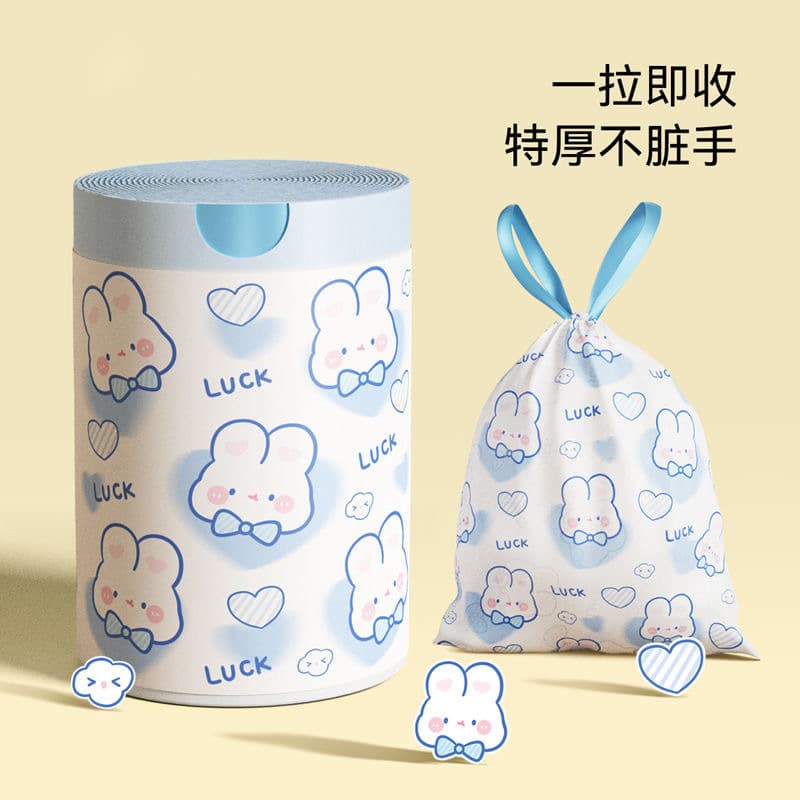 Cute Cartoon High Color Value Blue Heart Rabbit Drawstring Household Kitchen Portable Thickened Garbage Bag Printing 100
