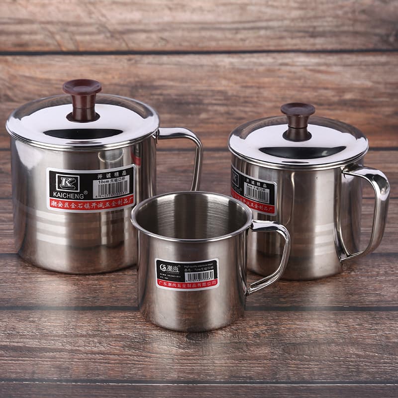Thickened Stainless Steel Mouth Cup Wholesale Tea Cage Wine Cup with Lid and Handle Kindergarten Drinking Cup Students Children's Tea Cup