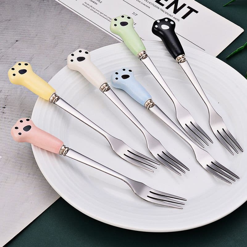 Fruit Fork Stainless Steel Thickened Dessert Fork Cute Cat Claw Fruit Fork Portable High-Value Household Tableware